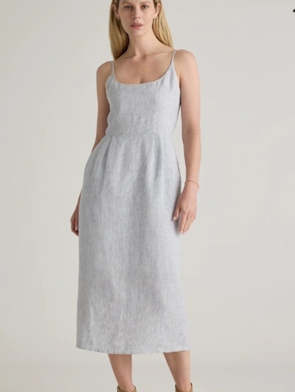NWOT Quince Striped 100% European Linen Scoop Neck Midi Dress - Size S